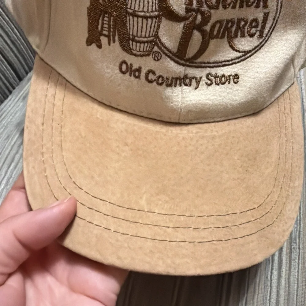 Cap Cracker Barrel Strapback Hat Baseball Lt Tan Leather Brim JJ Of Dallas VTG